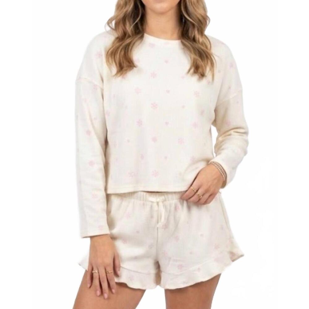 NEW THE HAPPY CAMP3R flurry hazel top in pink/cream